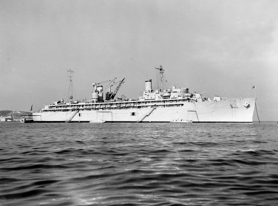USS Ajax (AR-6) at anchor in 1952