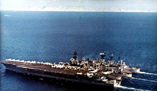 USS America (CVA-66) and USS Springfield (CLG-7) being refueled in 1971