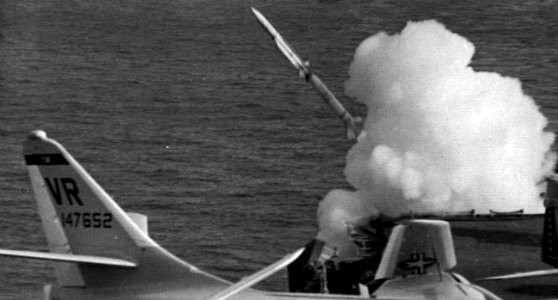 USS America (CVA-66) launches a RIM-2 Terrier missile, in 1968
