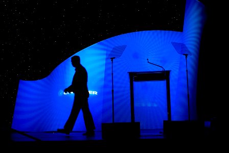 US Navy 080216-N-8273J-079 Chief of Naval Operations (CNO) Adm. Gary Roughead walks to the podium before presenting the Black Engineer of the Year Award for Career Achievement in Government