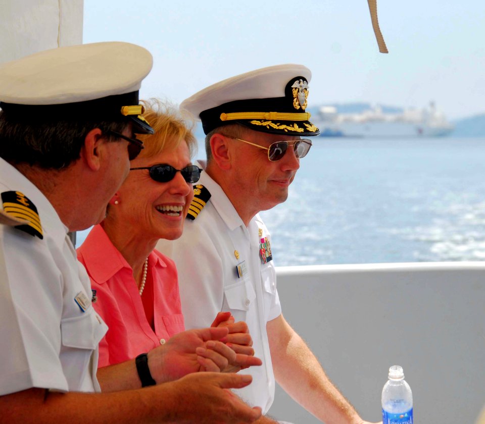 US Navy 080530-N-9689V-005 U.S. ambassador to the Philippines Kristie A. Kenney, center, Capt. Robert Wiley, and Capt. James Rice take a band-aid boat ride from Mercy
