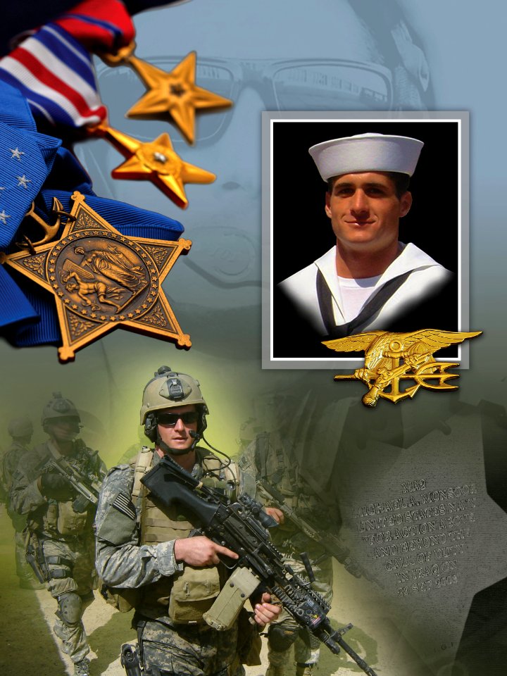 US Navy 080408-N-5025C-001 Photo Illustration commemorating the Medal of Honor presented posthumously to Master at Arms 2nd Class (Sea, Air, Land) Michael A. Monsoor