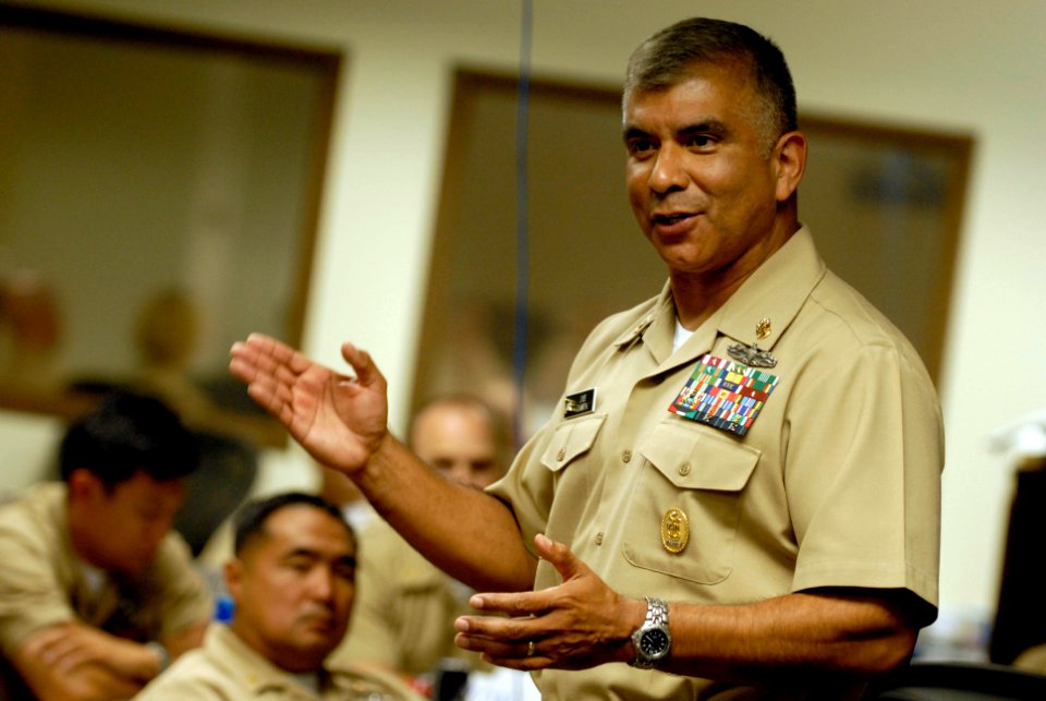 US Navy 080606-N-9818V-043 Master Chief Petty Officer of the Navy (MCPON) Joe R. Campa Jr. addresses the Executive Medical Department Enlisted Course (EMDEC) held at the Naval Medicine Manpower Personnel Training and Education