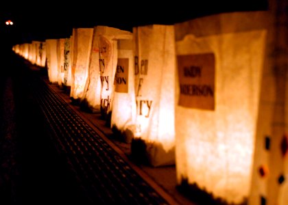 US Navy 080606-N-9860Y-007 Luminaries line the Oak Harbor Middle School track for the Relay For Life of North Whidbey