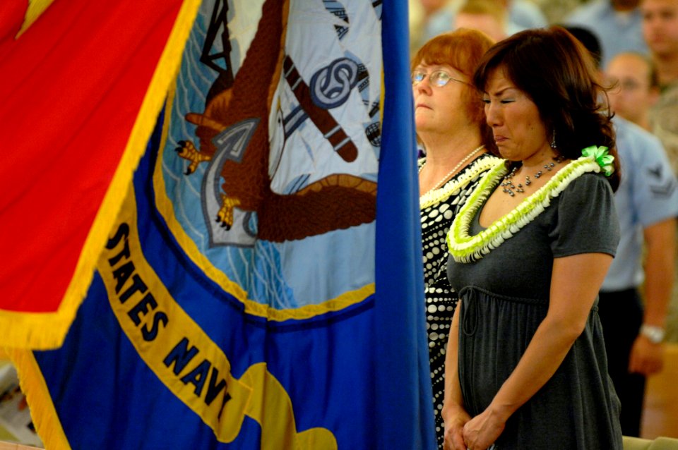 US Navy 080612-N-9818V-245 Colors are presented during a memorial service in honor of Honorary Chief Aviation Ordnanceman David R. Eberhart at the base chapel on Marine Corps Base Hawaii Kaneohe Bay