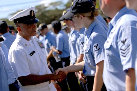 US Navy 080610-N-9818V-070 Master Chief Petty Officer of the Navy (MCPON) Joe R. Campa Jr. greets Sailors assigned to Navy Information Operations Command (NIOC) before holding an all hands call photo