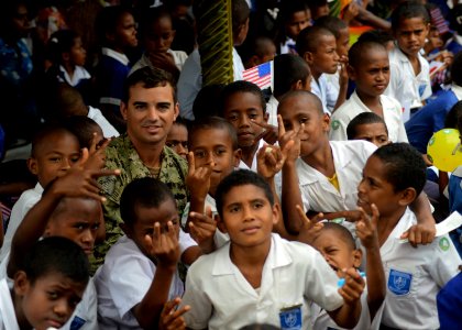 USNS Mercy crew participates in ribbon cutting ceremony for the Viani Primary School during Pacific Partnership 2015 150617-N-PZ713-878