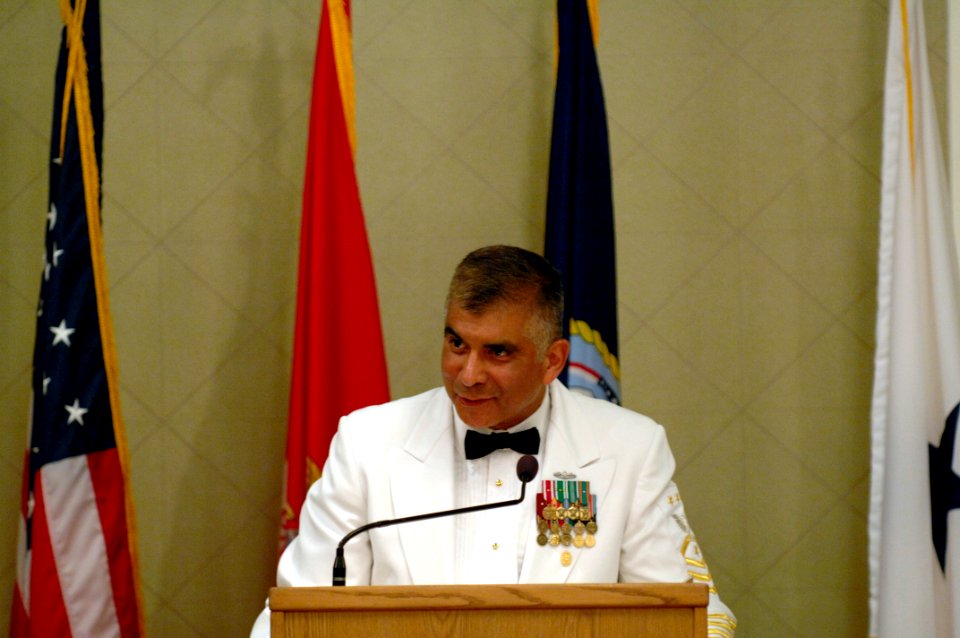 US Navy 080614-N-9818V-301 Master Chief Petty Officer of the Navy (MCPON) Joe R. Campa Jr. gives his remarks during the 110th Hospital Corpsman Birthday Ball at the Paradise Point Resort