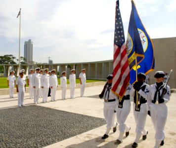 US Navy 080616-N-1328S-004 Sailors assigned to Pacific Partnership 2008 take time from their humanitarian civic assistance mission to honor fallen American heroes during a wreath laying ceremony at the Manila American Memorial