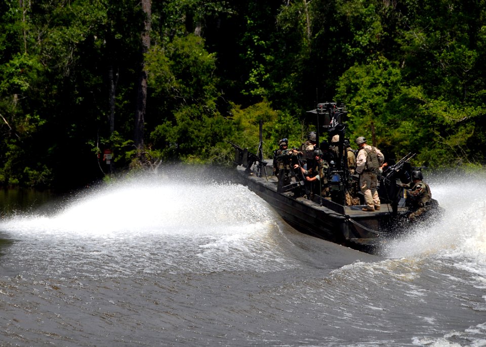 US Navy 080617-N-3857R-019 Special warfare combatant-craft (SWCC) crewmen assigned to Special Boat Team 22 traverse the waterways of the Stennis Space Center
