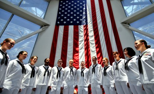US Navy 080620-N-5328N-759 he Center for Information Dominance (CID) Corry Station Performing Arts Company Choir sings an opening number for the retirement ceremony for CID Corry Station Director of Training Lt. Cmdr. Darrel Bi