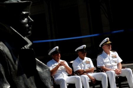 US Navy 080624-N-9818V-089 Master Chief Petty Officer of the Navy (MCPON) Joe R. Campa Jr. participates in the retirement ceremony for Force Master Chief Dave Pennington held at the Navy Memorial photo