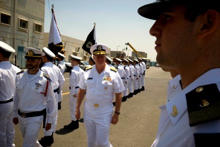 US Navy 080621-N-8273J-095 Sailors from the Israel Navy render honors to Chief of Naval Operations (CNO) Adm. Gary Roughead prior to getting underway with Eilat-class corvette INS Lavhav (SAAR 502)