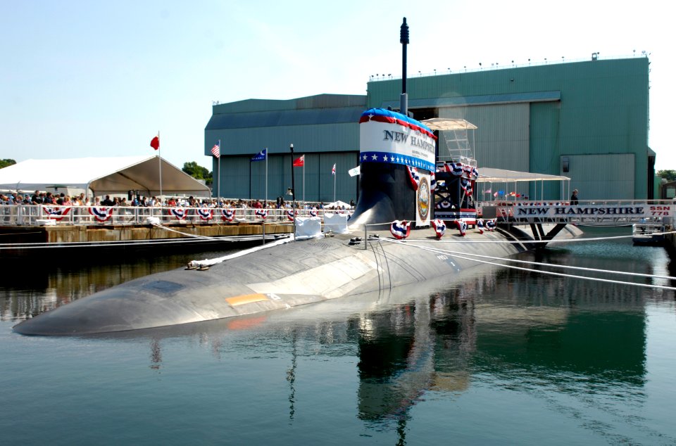 US Navy 080621-N-8467N-002 he Pre-Commissioning Unit (PCU) New Hampshire (SSN 778) is moored to the pier at General Dynamics Electric Boat shipyard in Groton moments before her christening ceremony