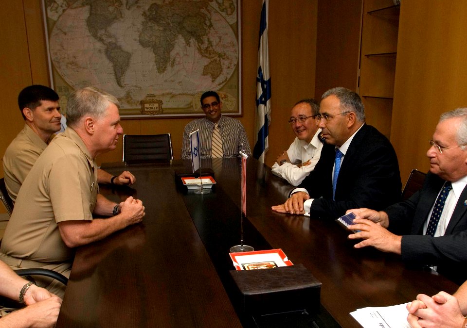 US Navy 080623-N-8273J-065 Chief of Naval Operations (CNO) Adm. Gary Roughead, left, meets General Ministry of Defense, Mr. Pinchas Burchris, center right, and other senior leadership in the Israel military in Tel Aviv, Israel
