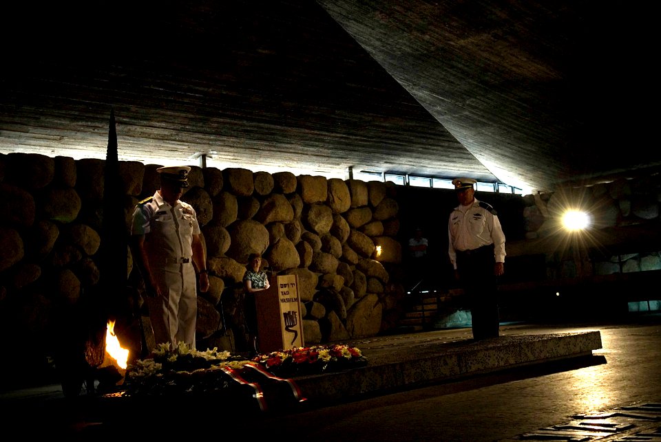 US Navy 080624-N-8273J-099 Chief of Naval Operations (CNO) Adm. Gary Roughead pauses to reflect during a wreath laying ceremony at the Yad Vashem Holocaust Museum in Jerusalem, Israel