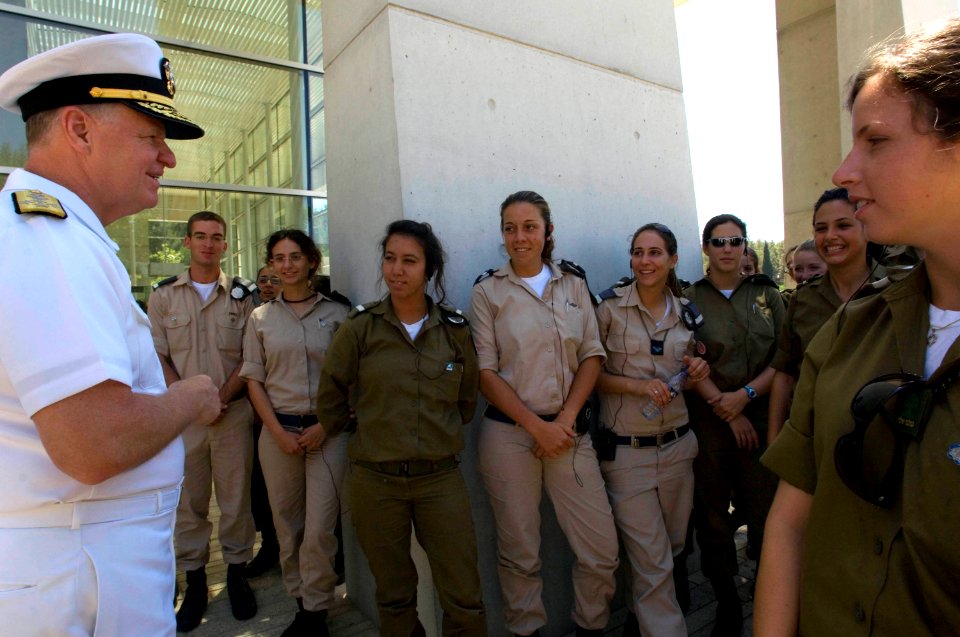 US Navy 080624-N-8273J-121 Chief of Naval Operations (CNO) Adm. Gary Roughead speaks with cadets from the Israel military officer's course while visiting the Yad Vashem Holocaust Museum in Jerusalem, Israel