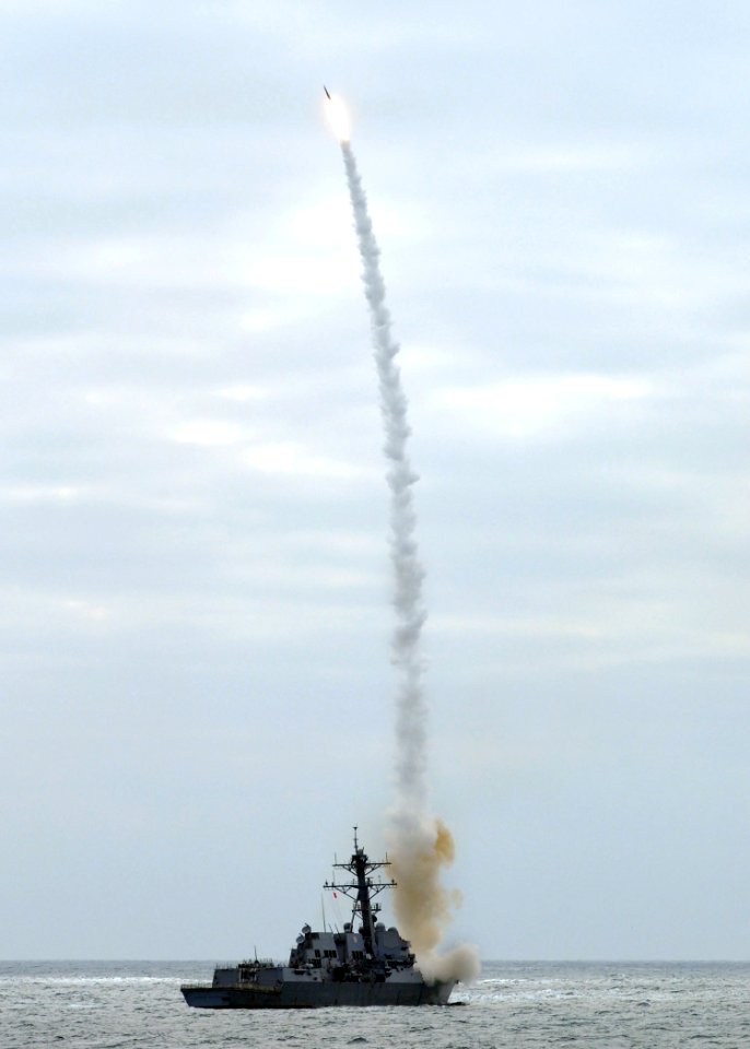 US Navy 080627-N-1226D-191 The guided-missile destroyer USS Forrest Sherman (DDG 98) fires a Standard Missle (SM 2) at a drone during the Pacific phase of UNITAS 49-08