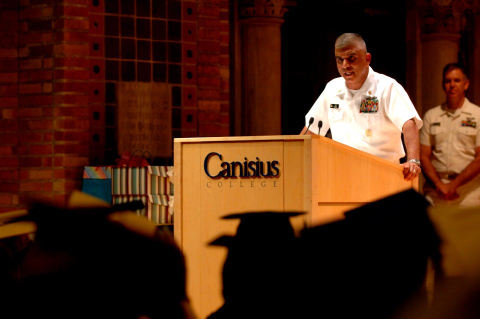 US Navy 080625-N-9818V-143 Master Chief Petty Officer of the Navy (MCPON) Joe R. Campa Jr. addresses the graduating class during the first graduation commencement for the Western New York (WNY) Maritime Charter School at the Mo
