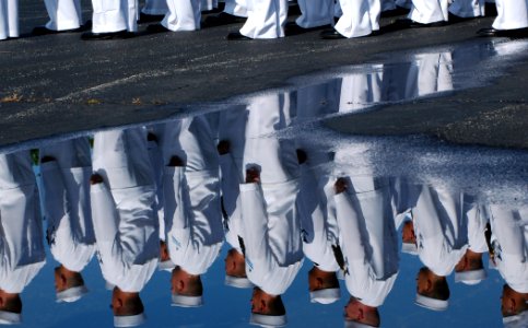 US Navy 080627-N-7367K-010 Seabees assigned to Naval Mobile Construction Battalion (NMCB) 1 stand by during a change of command ceremony at Naval Construction Battalion Center, Gulfport