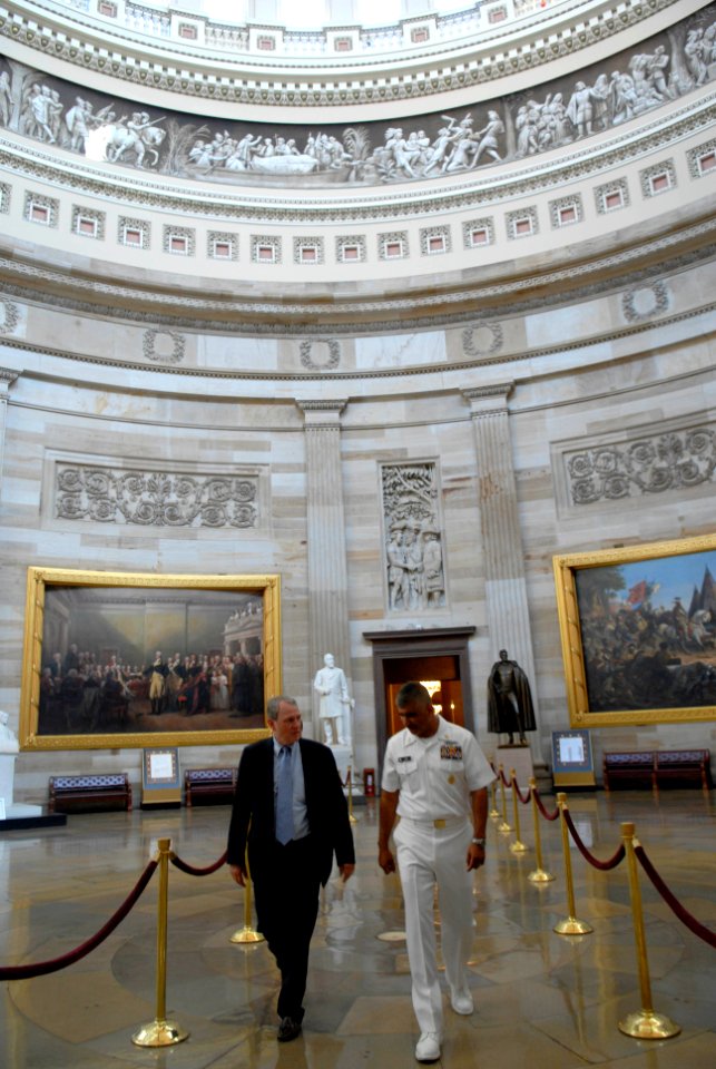 US Navy 080627-N-9818V-129 Master Chief Petty Officer of the Navy (MCPON) Joe R. Campa Jr. tours the Capitol with Rear Adm. John Eisold