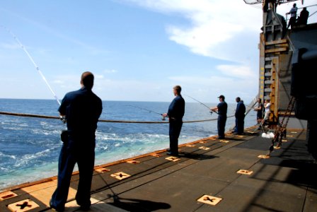 US Navy 080629-G-9409H-634 With the stern gate lowered on the amphibious dockl landing ship USS Tortuga (LSD 46), Sailorstake advantage of an lull in the exercise schedule
