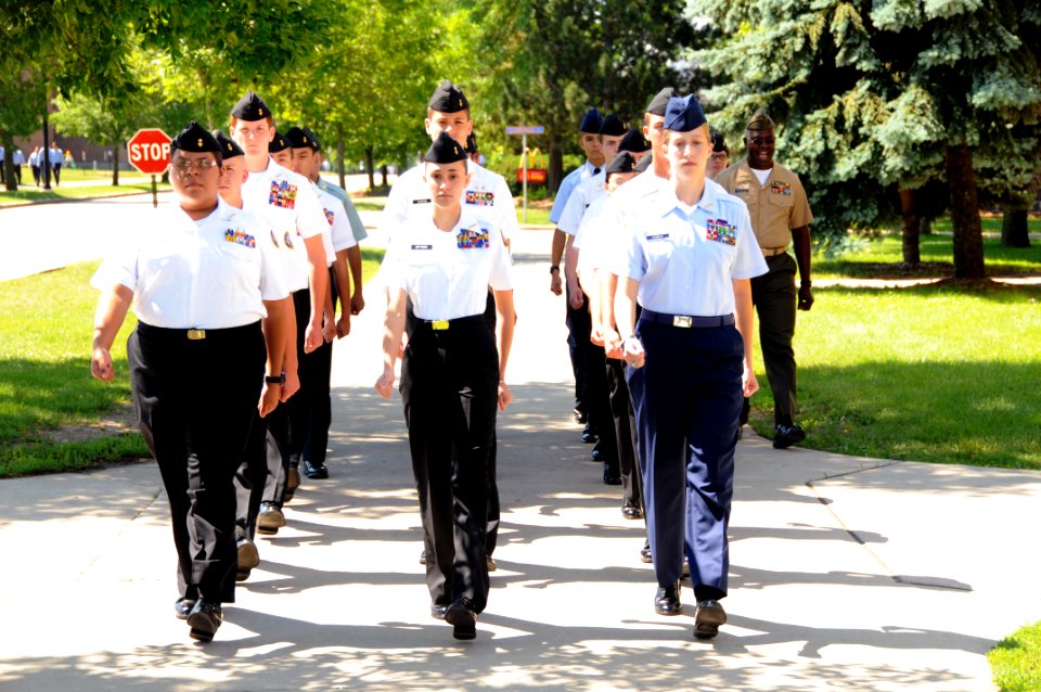 US Navy 080628-N-8848T-326 Junior Reserve Officers Training Corps (JROTC) cadets march in formation at Naval Station Great Lakes