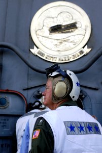 US Navy 080628-N-7883G-108 Adm. Timothy J. Keating, head of the U.S. Pacific Command, tours the flight deck aboard the aircraft carrier USS Kitty Hawk (CV 63)