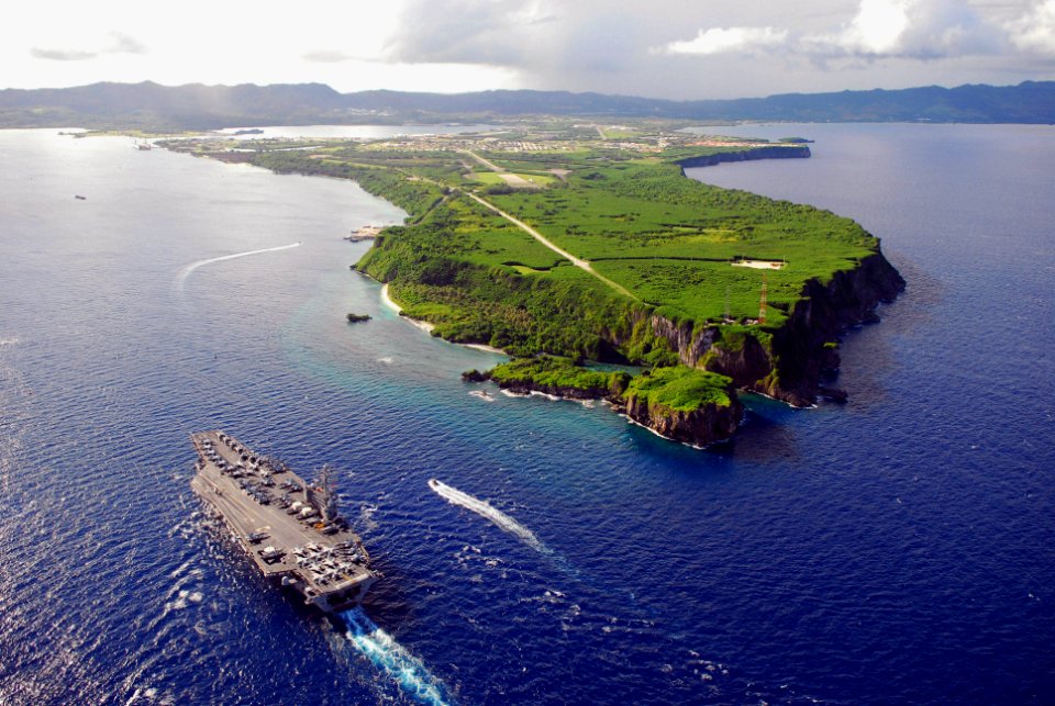 US Navy 080706-N-0640K-001 The Nimitz-class aircraft carrier USS Ronald Reagan (CVN 76) pulls into Agana Harbor off the coast of Guam