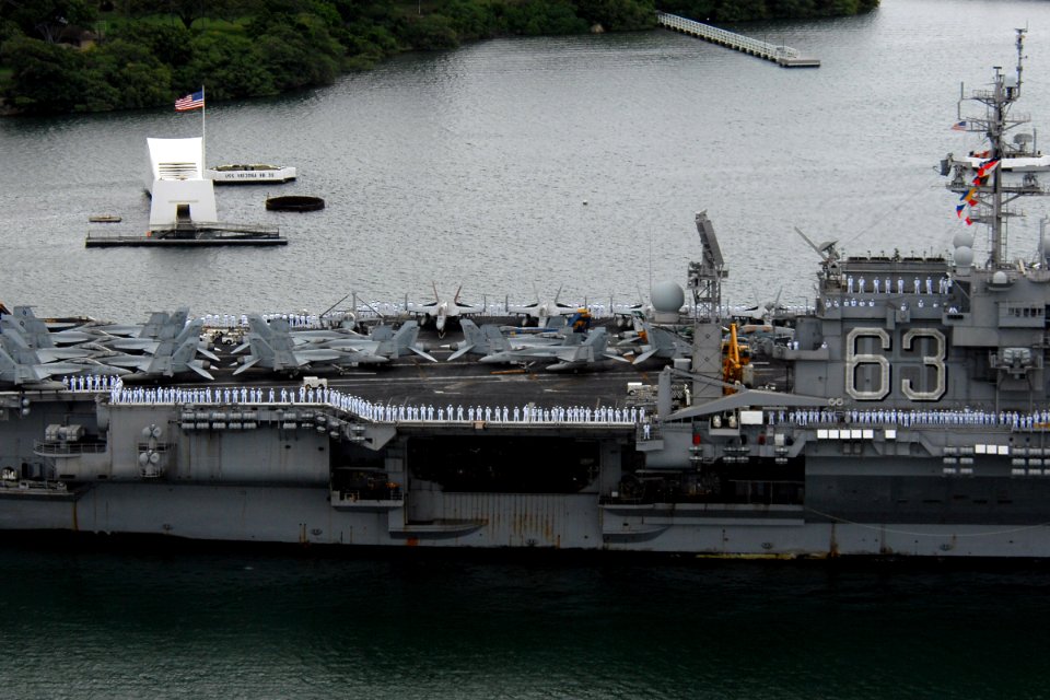 US Navy 080701-N-9500T-173 The aircraft carrier USS Kitty Hawk (CV 63) arrives in Pearl Harbor prior to the start of exercise Rim of the Pacific (RIMPAC) 2008