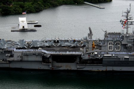 US Navy 080701-N-9500T-173 The aircraft carrier USS Kitty Hawk (CV 63) arrives in Pearl Harbor prior to the start of exercise Rim of the Pacific (RIMPAC) 2008