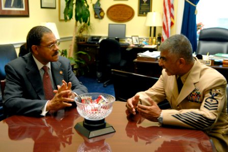 US Navy 080709-N-9818V-025 Master Chief Petty Officer of the Navy (MCPON) Joe R. Campa Jr. meets with U.S. Rep. Sanford Bishop Jr photo