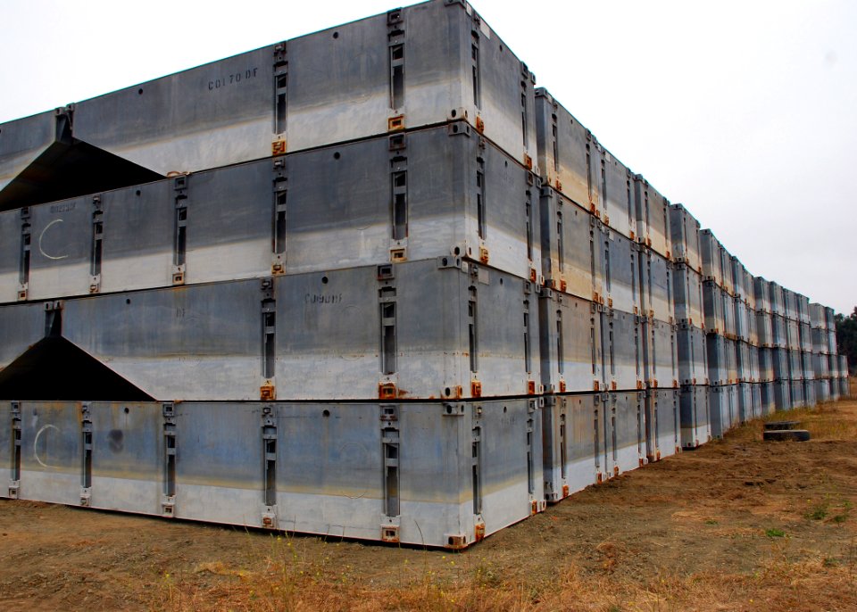 US Navy 080703-N-4973M-005 tructural pieces are arranged for transport to the construction site of the Trident Pier during Joint Logistics Over-The-Shore (JLOTS) 2008