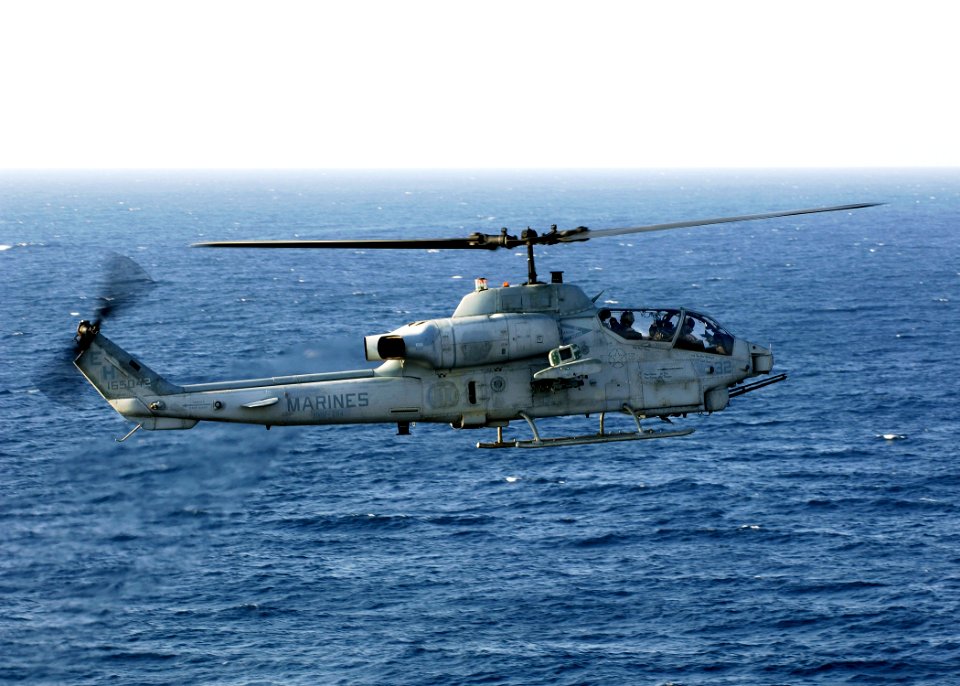 US Navy 080713-N-5681S-025 An AH-1W helicopter assigned to Marine Medium Helicopter Squadron (HMM) 264 (REIN) of the 26th Marine Expeditionary Unit takes off from the multi-purpose amphibious assault ship USS Iwo Jima (LHD 7)