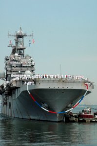 US Navy 080711-N-5307M-039 The amphibious assault ship USS Nassau (LHA 4) returns home after a deployment as the lead ship of the Nassau Expeditionary Strike Group