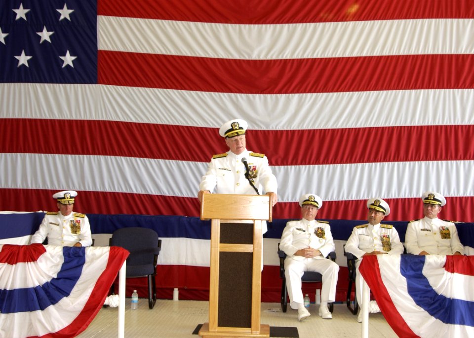 US Navy 080712-N-1522S-011 Chief of Naval Operations, Adm. Gary Roughead speaks at the reestablishment ceremony of the U.S. 4th Fleet on board Naval Station Mayport