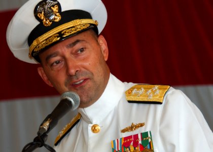 US Navy 080712-N-3285B-007 Adm. James Stavridis, commander, U.S. Southern Command, speaks at the 4th Fleet reestablishment ceremony held on board Naval Station Mayport photo