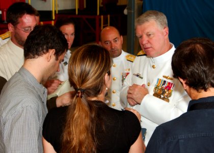 US Navy 080712-N-3285B-079 Media conduct an interview with Chief of Naval Operations (CNO) Adm. Gary Roughead following the 4th Fleet reestablishment ceremony held on board Naval Station Mayport