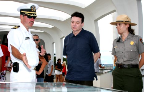 US Navy 080715-N-0879R-010 Cmdr. Larry Hill, executive officer of Naval Station Pearl Harbor, describes the attack on Pearl Harbor