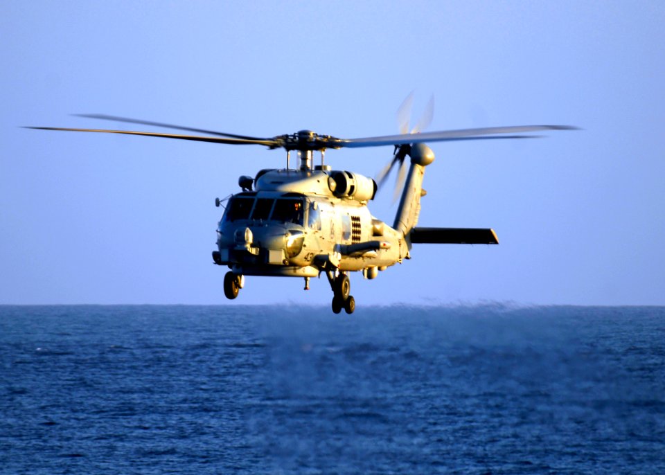 US Navy 080715-N-4236E-440 An SH-60B Seahawk assigned to Helicopter Anti-Submarine Squadron Light (HSL) 42, Detachment 1, takes Capt. Mark Genung on a fly-by of the ship