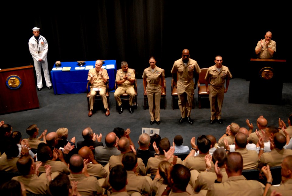 US Navy 080717-N-9818V-321 Vice Adm. John Cotton, chief of Navy Reserve and commander, Navy Reserve Force, right, introduces Sailor of the Year selectees