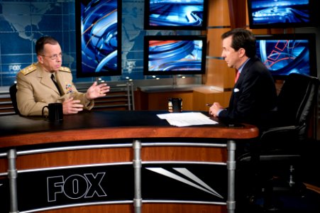 US Navy 080720-N-0696M-036 Adm. Mike Mullen, chairman of the Joint Chiefs of Staff, is interviewed by Chris Wallace host of Fox News Sunday