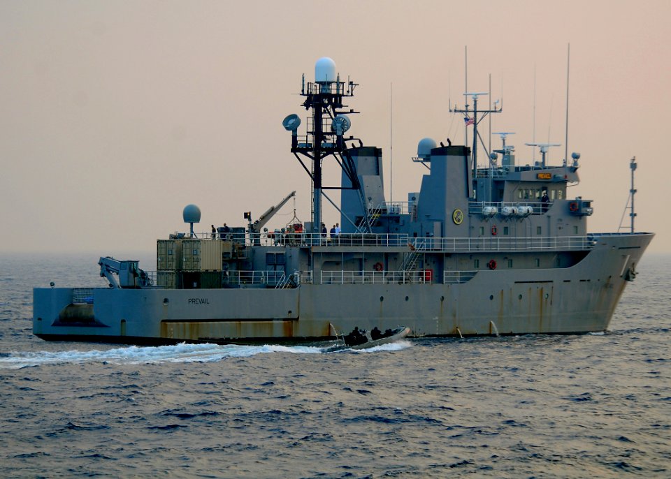 US Navy 080721-N-1082Z-042 The visit, board, search, and seizure team assigned to the guided-missile destroyer USS Ramage (DDG 61) prepares to conduct a boarding exercise with the training support vessel Prevail (TSV-1)