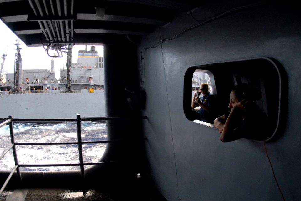 US Navy 080721-N-7730P-071 Boatswain's Mate Seaman Nicole Barragan stands the deck control watch