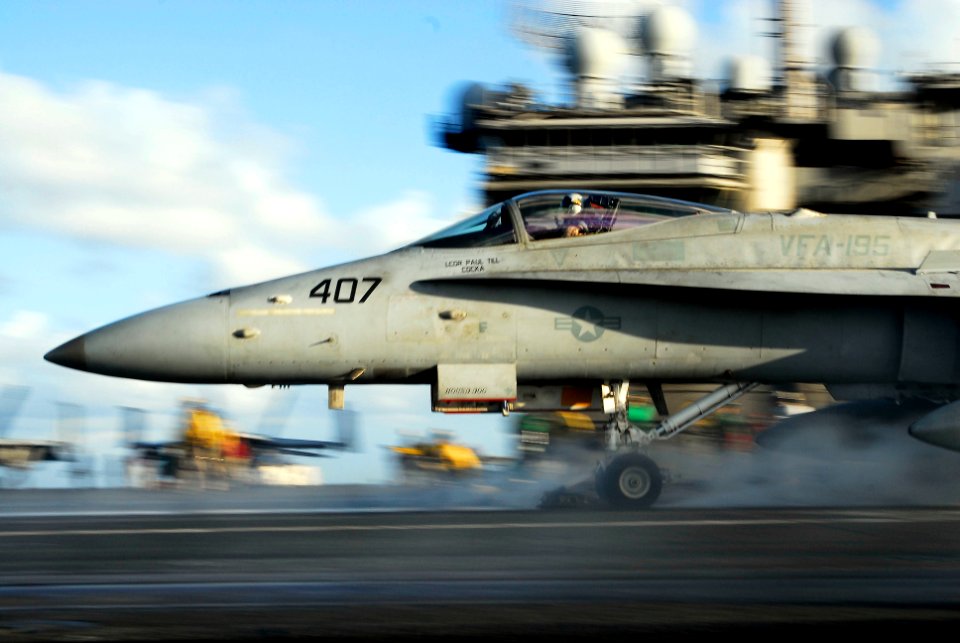 US Navy 080726-N-3946H-110 An F-A-18C Hornet assigned to Strike Fighter Squadron (VFA) 195 launches from the aircraft carrier USS Kitty Hawk (CV 63) during one of the final exercise of Rim of the Pacific (RIMPAC) 2008