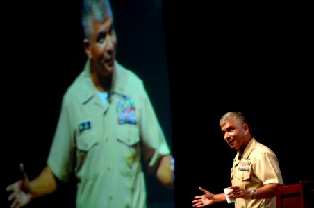 US Navy 080721-N-9818V-093 Master Chief Petty Officer of the Navy (MCPON) Joe R. Campa Jr. addresses more than 700 Sailors during the 20th annual Navy Counselor Association Symposium in San Diego photo