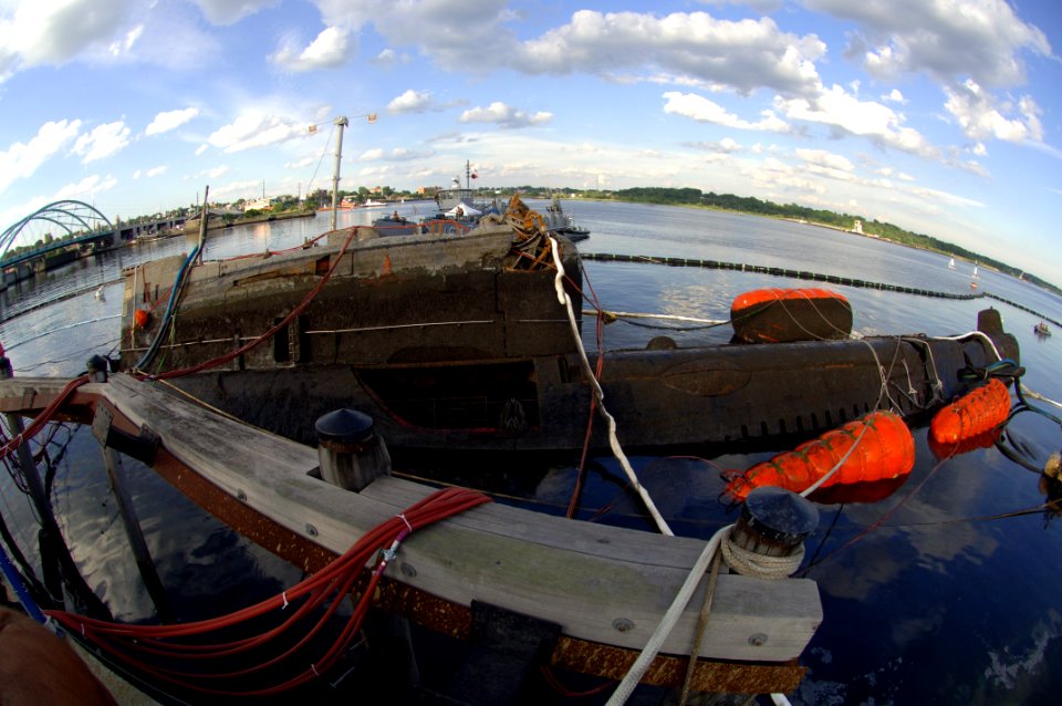 US Navy 080725-N-8298P-110 The former Soviet submarine Juliett 484 is surfaced after after having been at the bottom of the Providence River for more than a year