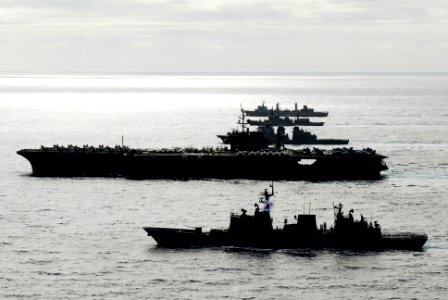 US Navy 080729-N-7883G-057 Ships steam in formation during a Rim of the Pacific (RIMPAC) 2008 exercise group photo