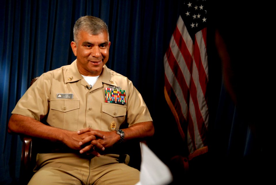 US Navy 080730-N-9818V-005 Master Chief Petty Officer of the Navy (MCPON) Joe R. Campa Jr. discusses the 60th anniversary of the Integration of the Armed Forces