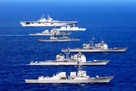 US Navy 080729-N-7883G-085 avy ships from the United States, Australia, Canada and South Korea steam in formation